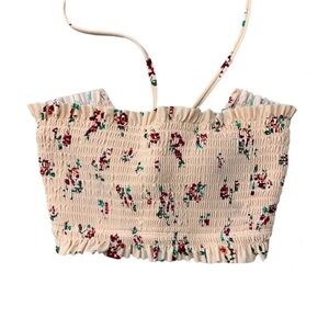 Ruched bandeau swim top with flower design crochet tie up tube top size s